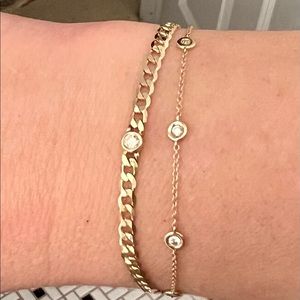 Petite bezel-set diamond bracelet on 14k curb chain